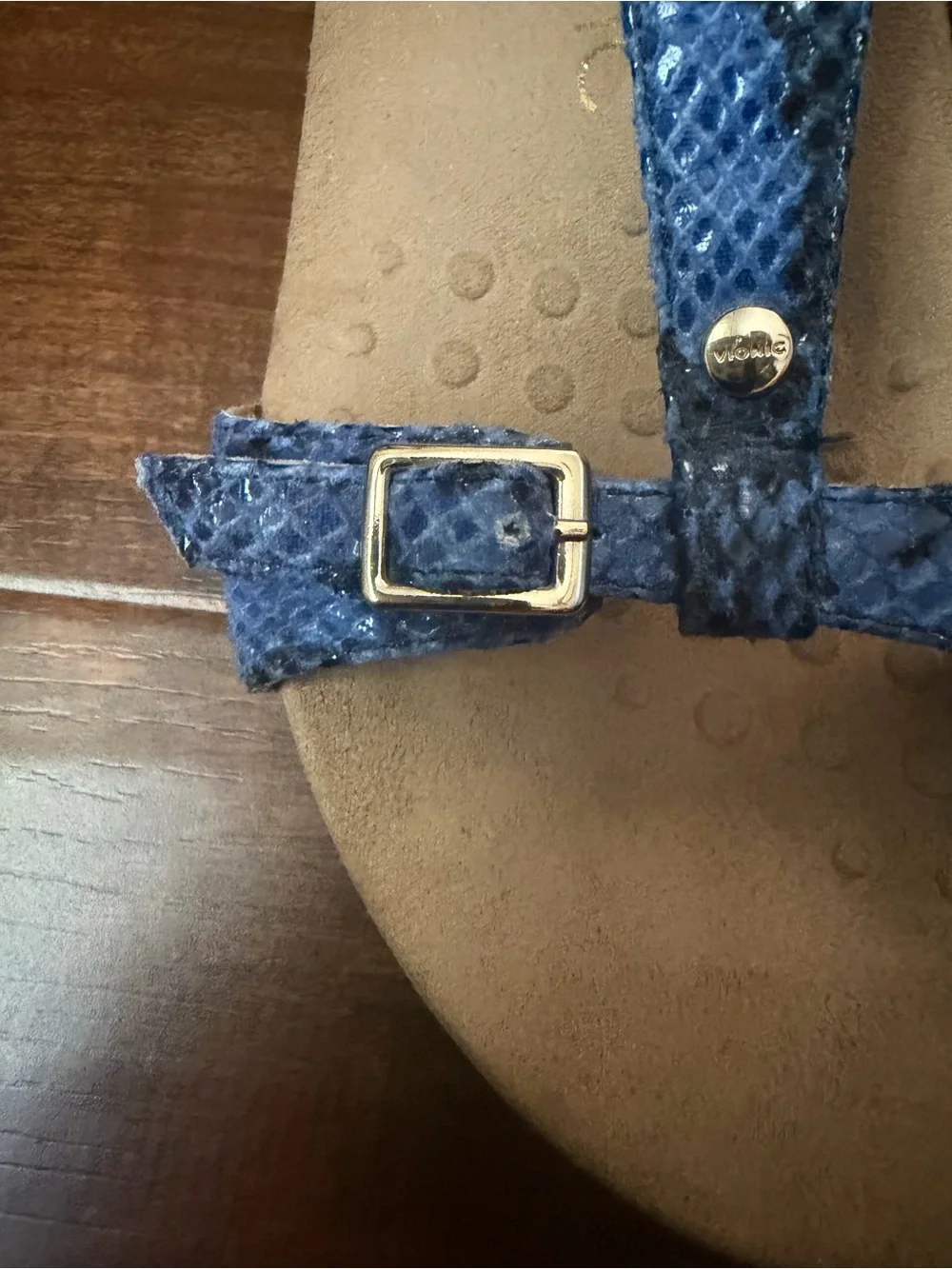 Vionic Blue Snake-Print T-Strap Women's Sandals Size 8